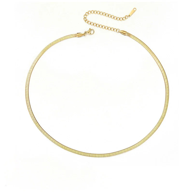 Stainless Steel 18K Gold Snake Chain Layer Necklace Gold Chain Necklaces Herringboned Chain Choker Necklace Flat Snake Gold