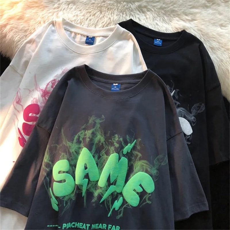 100% Cotton Knitted Loose Heavy Weight Oversized T-Shirt with Custom Foam 3D Logo and Embroidery Men's for Tee