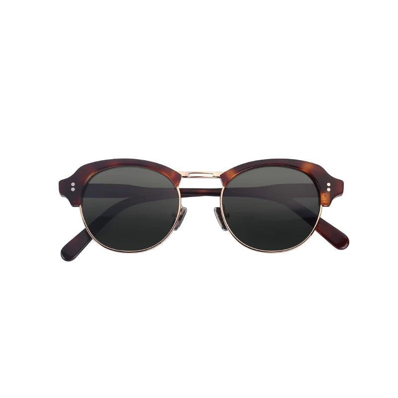 New Model Round Dark Brown Half Frame Men Women Acetate Sunglasses