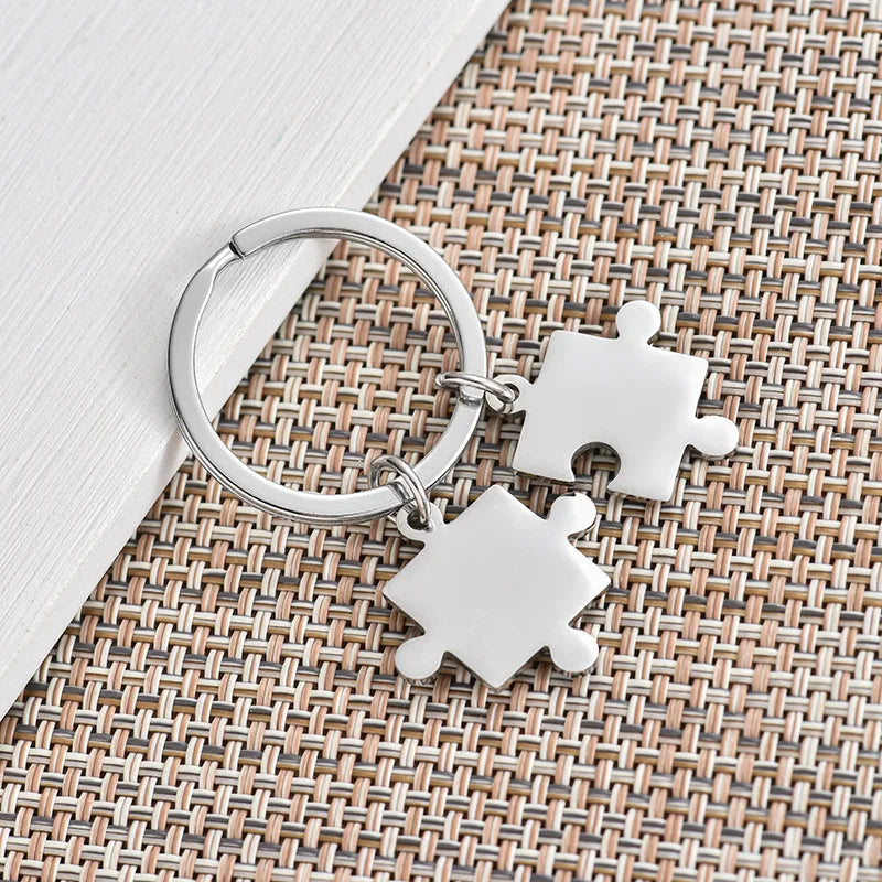 Trendy Metal Stainless Steel Matching Puzzle Keychain for Key Charms