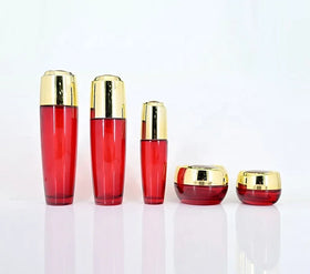 Low MOQ Screen Printed Red Glass Pump Bottle for Cosmetics Luxury Colored Cosmetic Glass Bottles and Jars
