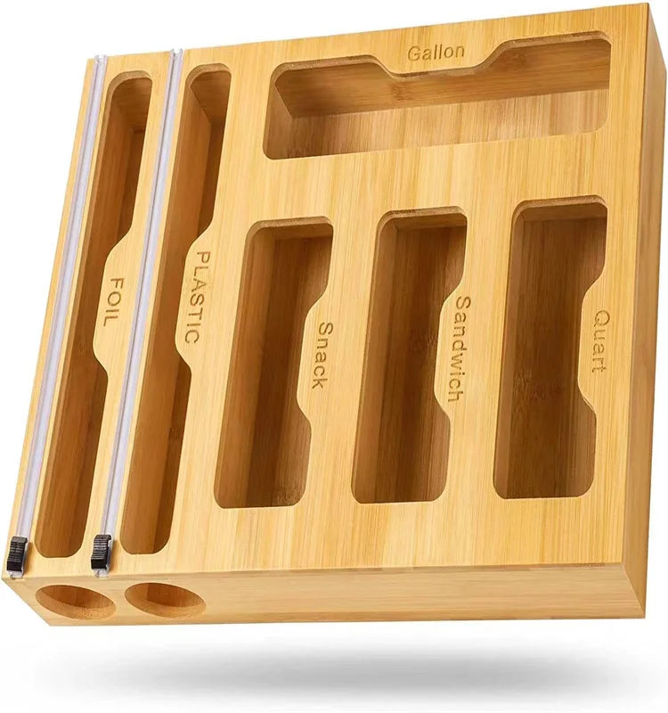 6 in 1 Polished Bamboo Wood Organizer with Customizable Color & Logo for Home Decor Bamboo Organizer with 2 Cutter for Gallon