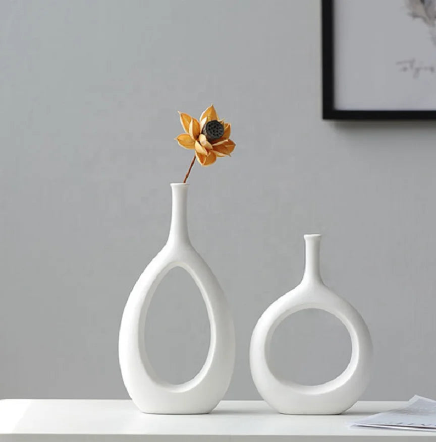 Hot Selling Modern Minimalist Creative Jade Ring Flower Arrangement Wedding White Creative Dining Table Living Room Ceramic Vase