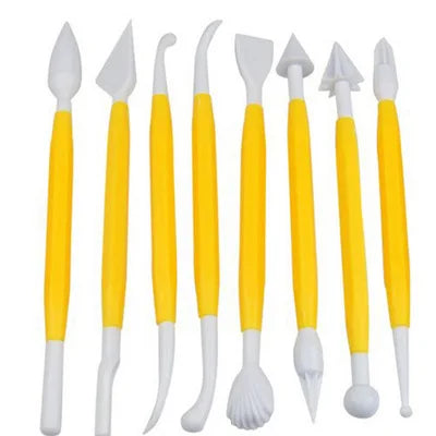 8Pcs Fondant Cake Decorating Modelling Tools 16 Patterns Carving Flower Craft Clay Modeling Baking Accessories Set