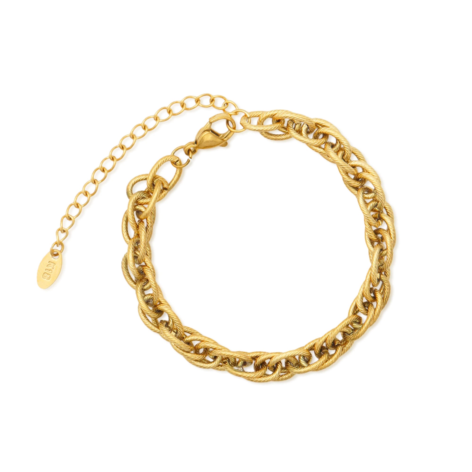 Chris April 316L Stainless Steel PVD 18K Gold Plated Geometry Knitting Chain Bracelet for Women