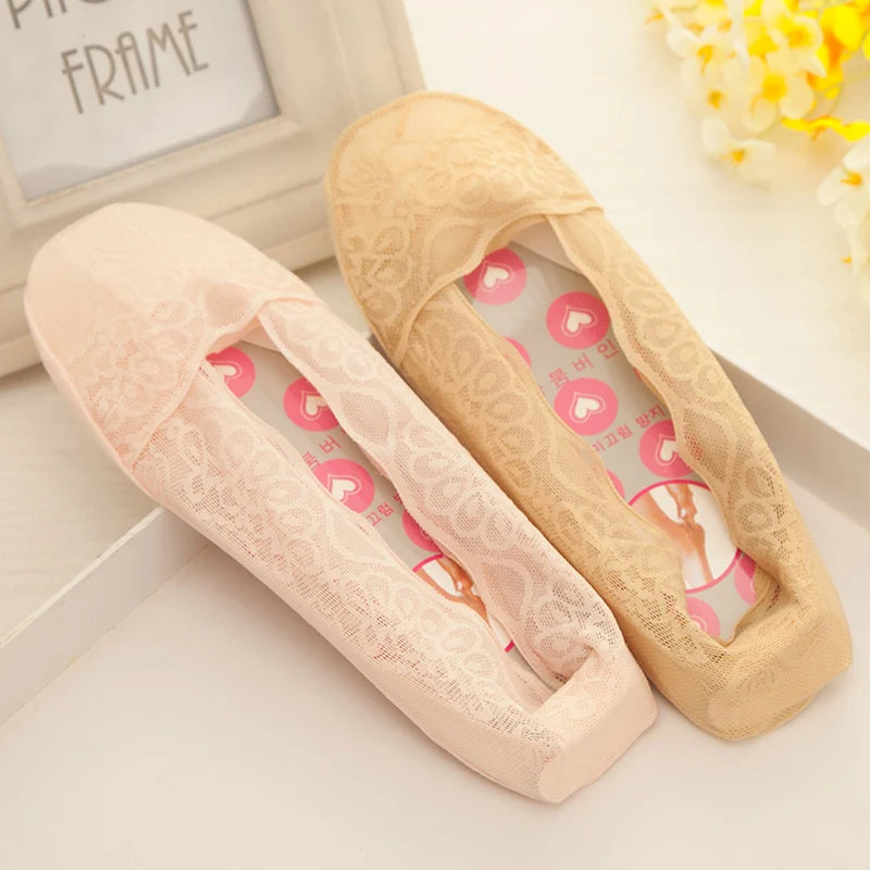 2Pairs/set Summer Loafer Boat Sock  Invisible Anti-slip Invisible Woman Socks Women Thin Cute Silicone Lace No Show Boat  Socks