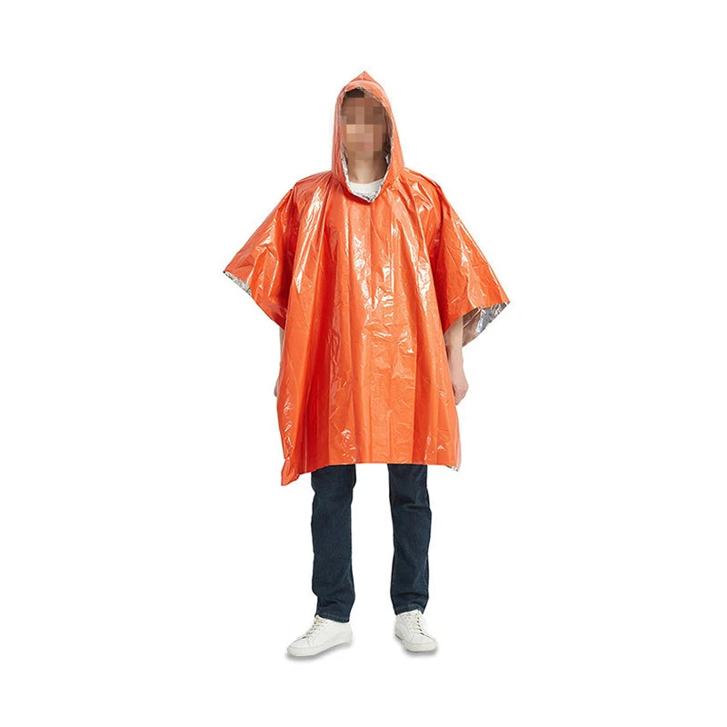 Lightweight Orange Reflective Double-Sided Raincoat Emergency Poncho Aluminum Foil EVA Rainwear for Adults Fashionable for Tours