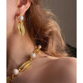 Leaf Shape Round Colorful Mabe Earrings 18K Gold Plated Tassel Dangle Earrings Set French Women Vintage Statement Jewelry Sets