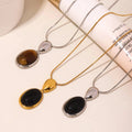 Trendy Black Onyx Pendant Necklace 18K Gold Plated Stainless Steel Necklaces for Women