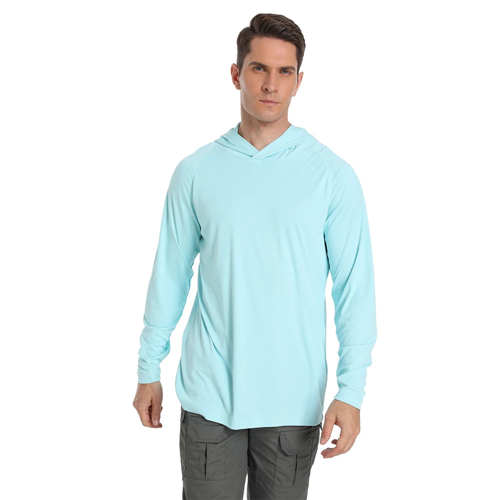 Ready-to-Ship Light Green UPF 50 Tech Men's Hooded Fishing Shirts 100% Polyester Long Sleeve Quick Dry Breathable Bacterial