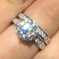 CAOSHI Classic Style Bling  Cubic Zirconia 2Pcs Sets Couple Ring for Engagement Wedding Silver Plated CZ Rings for Women Jewelry