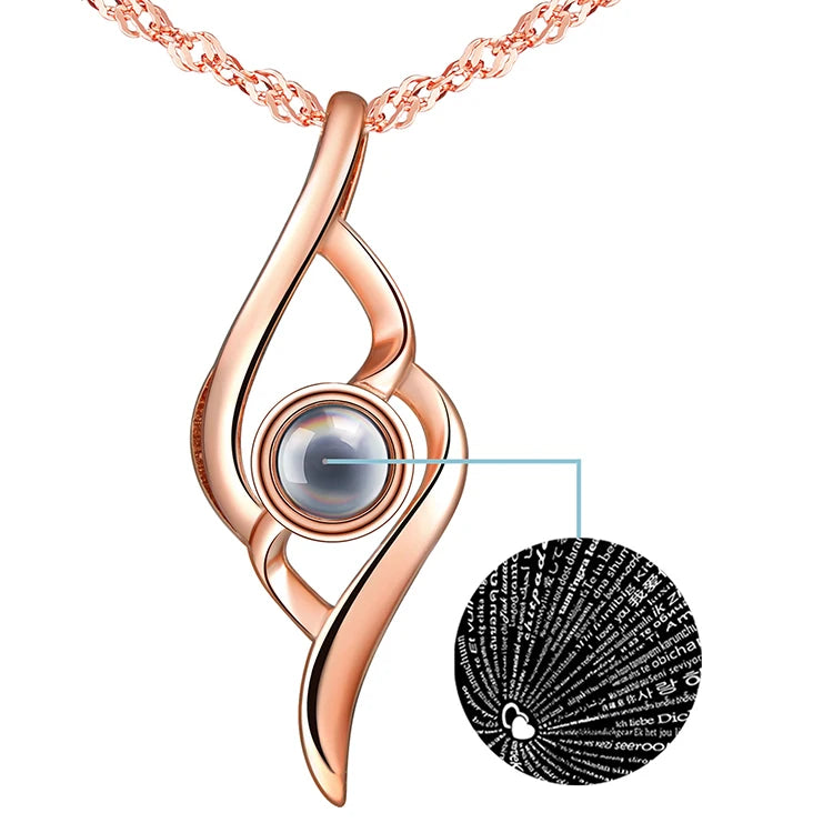 Sterling Silver 925 Necklace with Rose Gold 'I Love You' Pendant Trendy 100 Languages Design for Weddings Engagements Parties