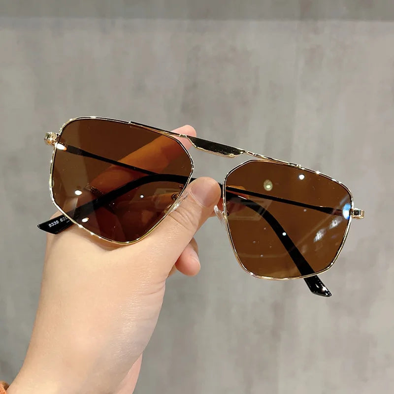 Top Sale Luxury Retro Oversized Sunglasses Vintage Classic Polygon Metal Beach Shades With Plastic Frame and Lens Logo