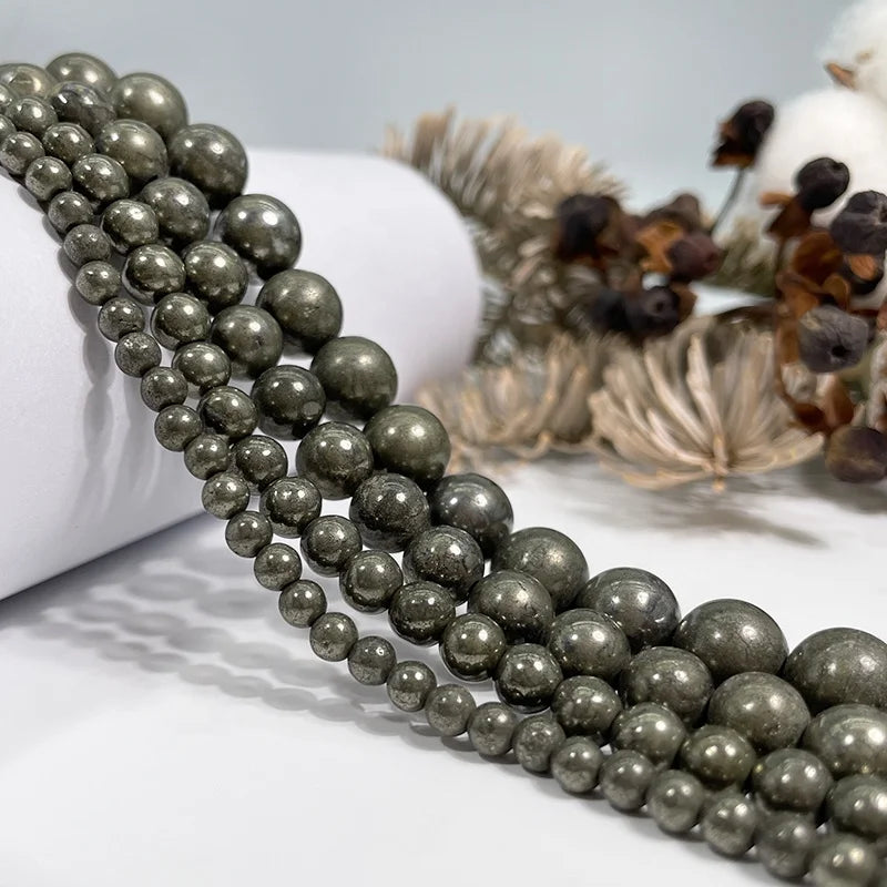 Wholesale Natural AA Pyrite Loose Gemstone Stone Beads for Jewelry Making Bracelets Necklaces Earrings 15.5" in Strand