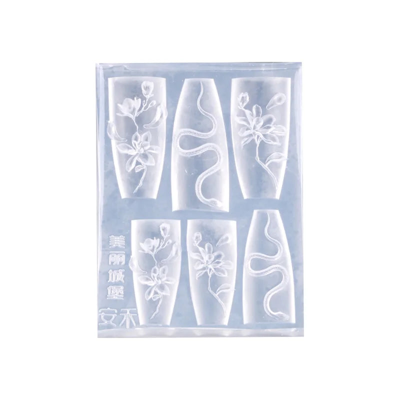 TSZS New Arrival Rose Tulip Lotus Leaf 3D Carving Silicone Butterfly 3D Acrylic Snake  Nail Mold DIY Design Nail Accessories