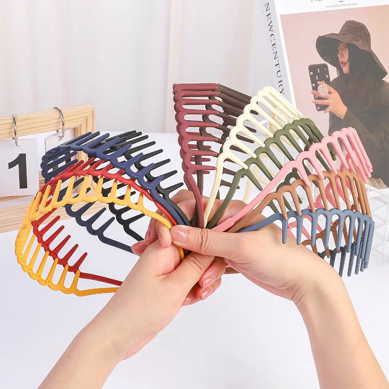 3.5cm Matte Colors Big Teeth Hair Headbands for Women Wash Face Make up Plastic Hairbands Unisex Hair Hoops Headwear Accessories