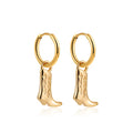 Gold Cowboy Boot Huggie Hoop Earrings 18K Plated Western Style Dangle Earrings Hypoallergenic Festival Gift