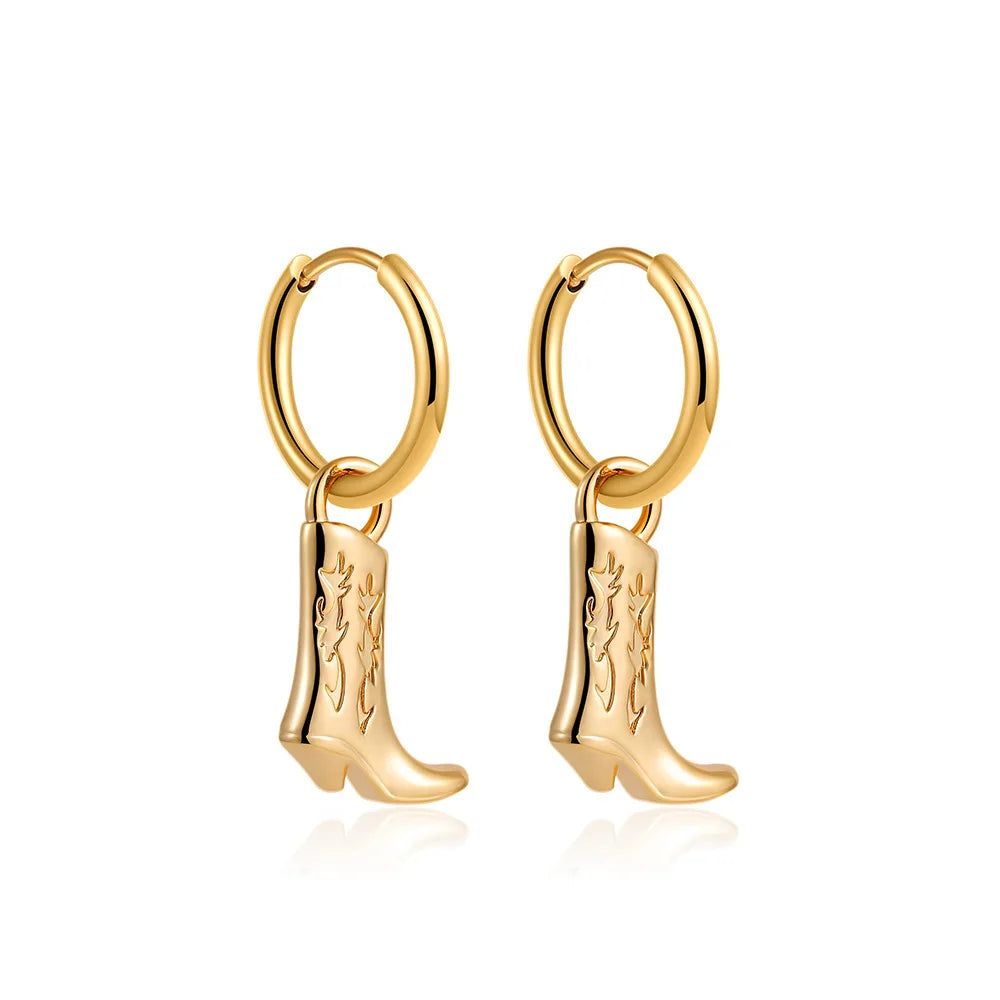 Gold Cowboy Boot Huggie Hoop Earrings 18K Plated Western Style Dangle Earrings Hypoallergenic Festival Gift