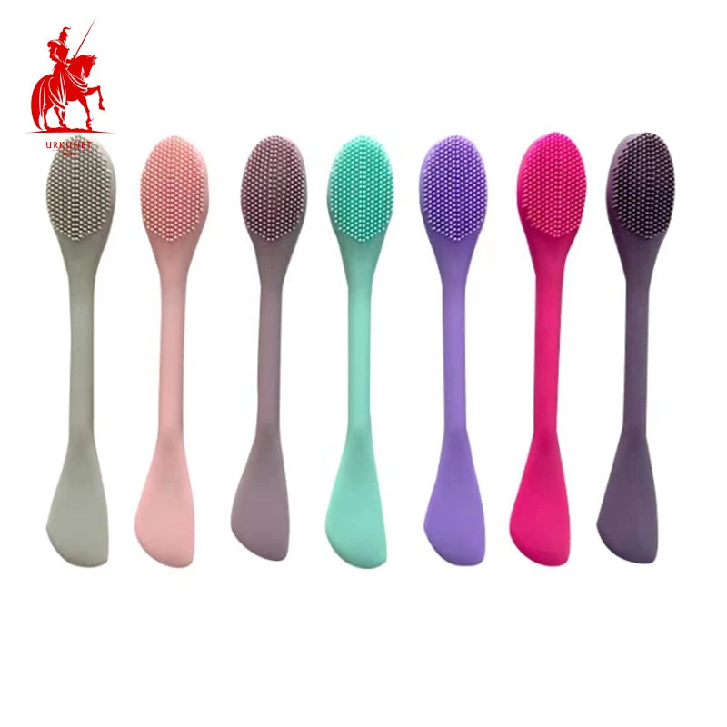 Double End Head Silicone Facial Clay  Face Cleansing Face Skin Scrubber Spatula  Mask Makeup Brush