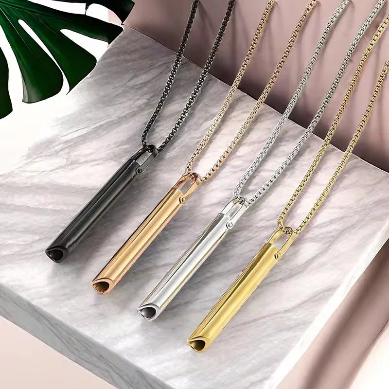 Through the Two Ends of the Hollow Round Tube Smoke Design AIDS Smoking Cessation Essential Whistle Pendant Necklace for Unisex