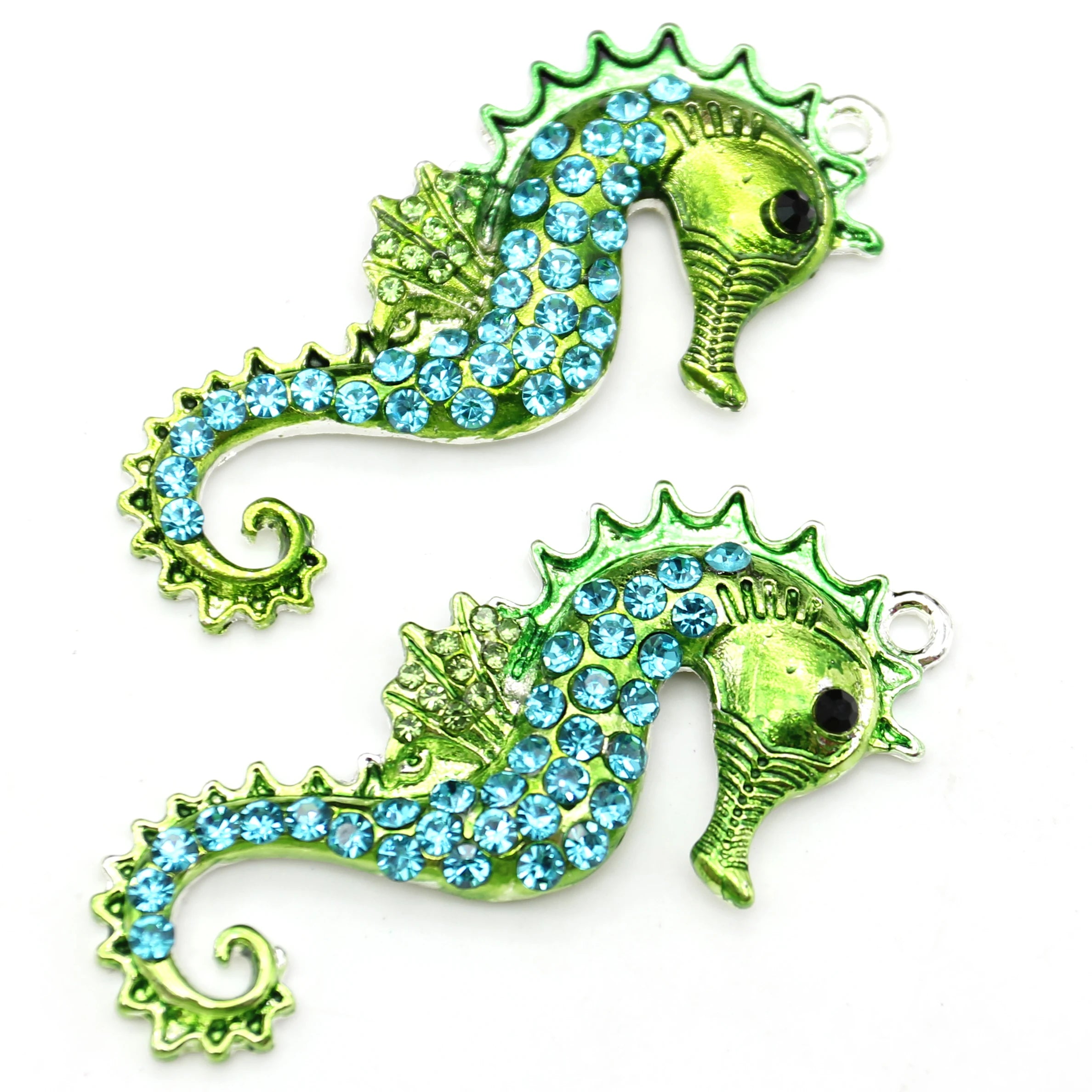 Wholesale Blue Rhinestone Sliver Plated Alloy Metal Sea Horse Pendant Charms Crystal Animal Brooch Pins Jewelry Accessories