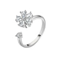 Hot Sale Adjustable Open Rotatable Cubic Zirconia Lucky Four Leaf Grass Spinner Fidget Anxiety Ringfor Women Gift