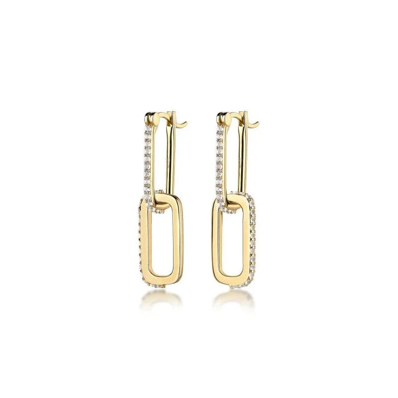 Fine Jewelry Wholesale 925 Sterling Silver Chunky Earrings for Women Double Square Gold Hoop Earrings with Full Set Diamond