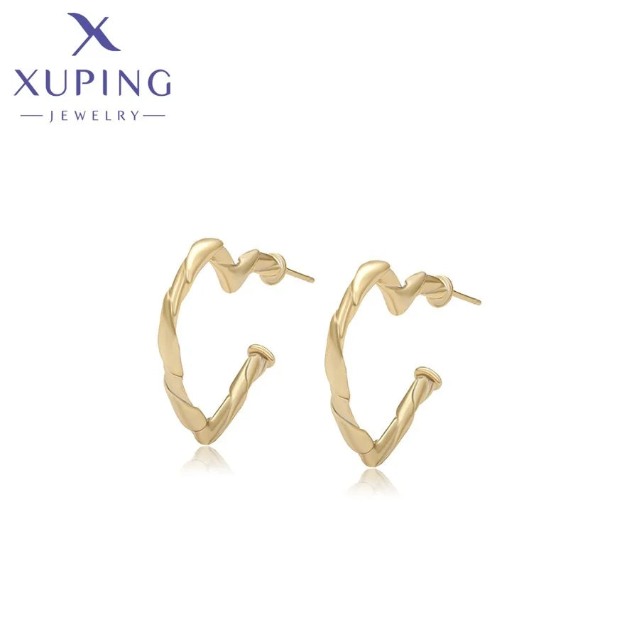 X000771873 XUPING Jewelry 14K Gold Plated Irregular Twist Hook Heart Hoop Women Earring