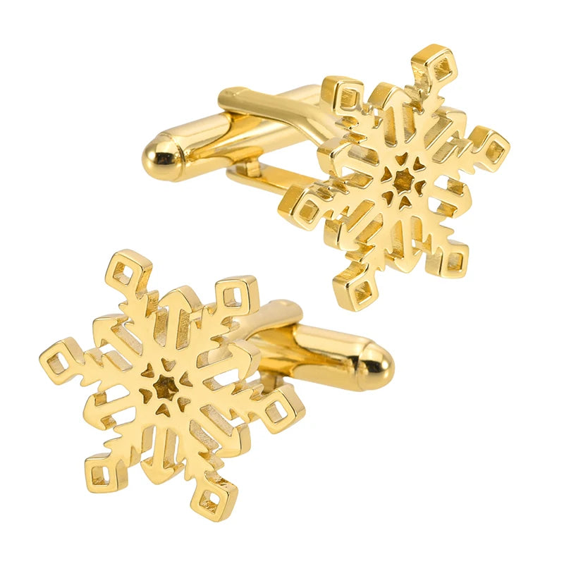 Wholesale Snowflake Elegant Novelty Cufflinks Custom Mens Suit Shirt Fashion Accessory Wedding Tuxedo Trendy Jewelry Gift Set