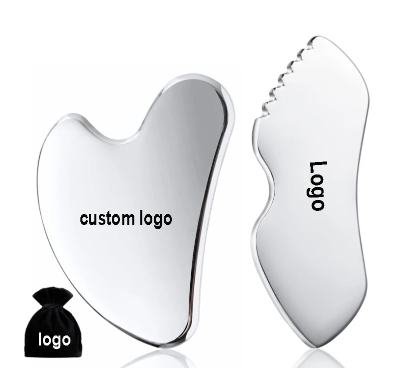Custom logo Stainless Steel Manual Massage Sticks Guasha Board Scraping Massage Tool Skin Care Tool Face Gua Sha Facial Tools