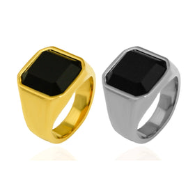 Tarnish Free Square Onyx Stone Rings Custom 316L Gold Silver Stainless Steel Men Jewelry Black Enamel Signet Ring