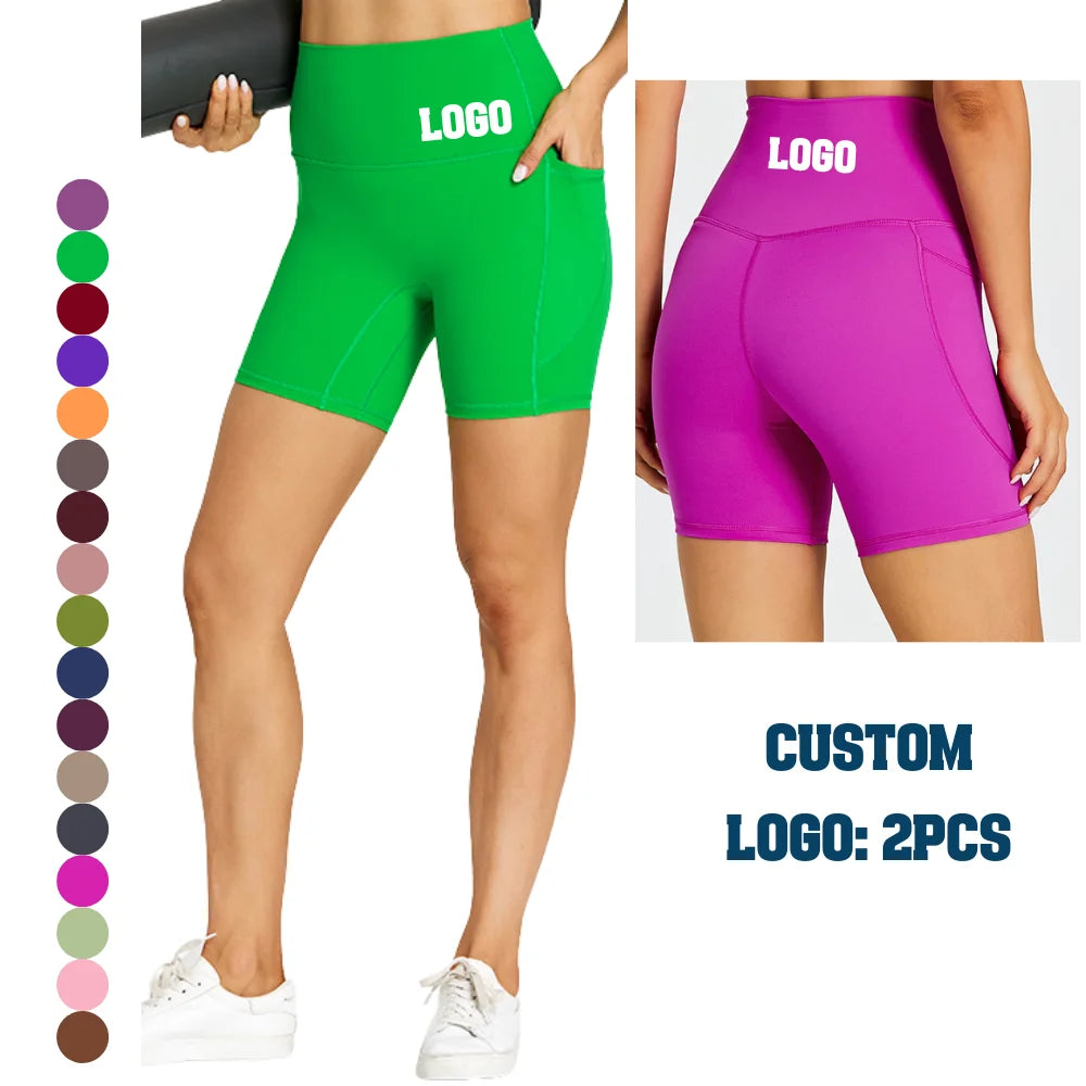 Womens High Waisted Biker Shorts with Pockets Tummy Control Yoga Gym Workout Active Shorts Custom Logo