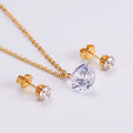 Zircon Earrings Necklace Women Jewelry Stainless Steel 18K Gold Plated Jewelry Sets Pendant Necklace Stud Earrings for Sale