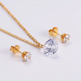 Zircon Earrings Necklace Women Jewelry Stainless Steel 18K Gold Plated Jewelry Sets Pendant Necklace Stud Earrings for Sale