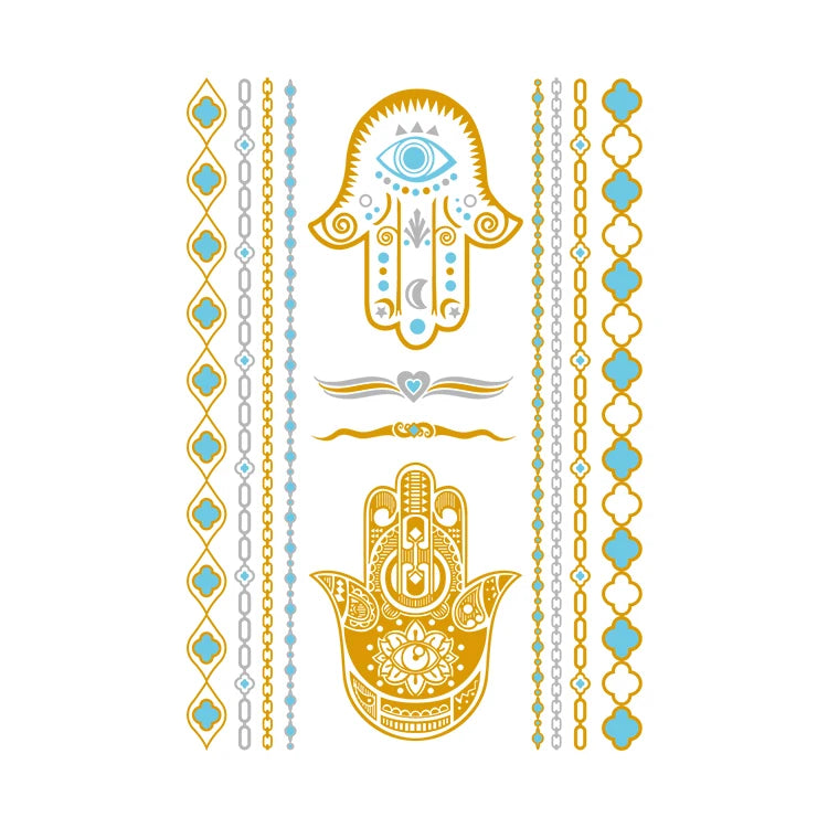 Popular Metallic Gold Waterproof Temporary Tattoos for Women Girls Adults Face Body Art-Sexy Fashionable Eco-Friendly Paper