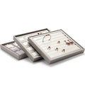DOC Custom Beige Adjustable Modern Square Jewellery Service Tray for Rings Earrings Necklaces Bracelets PU Leather Jewelry