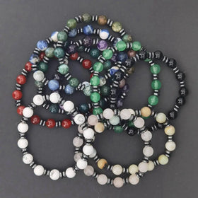 6mm Various Natural Crystal Gemstone Beads with Black Alloy Beads Bracelets Simple Fashion Bracelets for Men and Women
