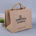 Eco-Friendly Custom Logo Jute Bag Laminated Burlap Reusable Beach Tote Hessian Shopping Bags Letter Pattern Silk Screen Printed
