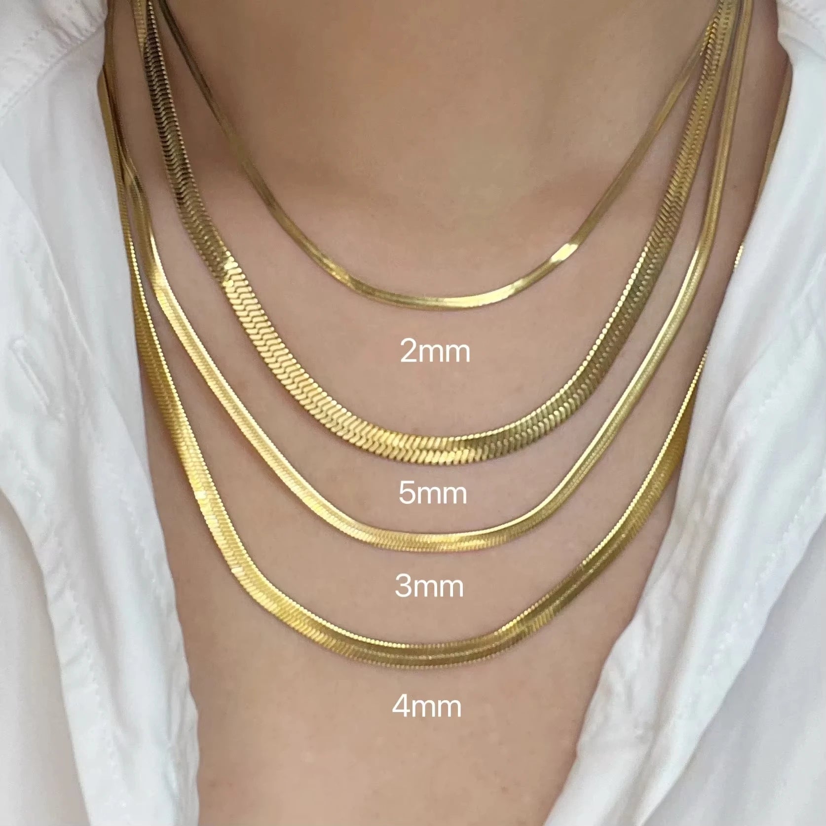 Minimalist Unisex Gold Herringbone Chain Necklace Stainless Steel Gold Flat Snake Chain Necklace Choker for Women Men