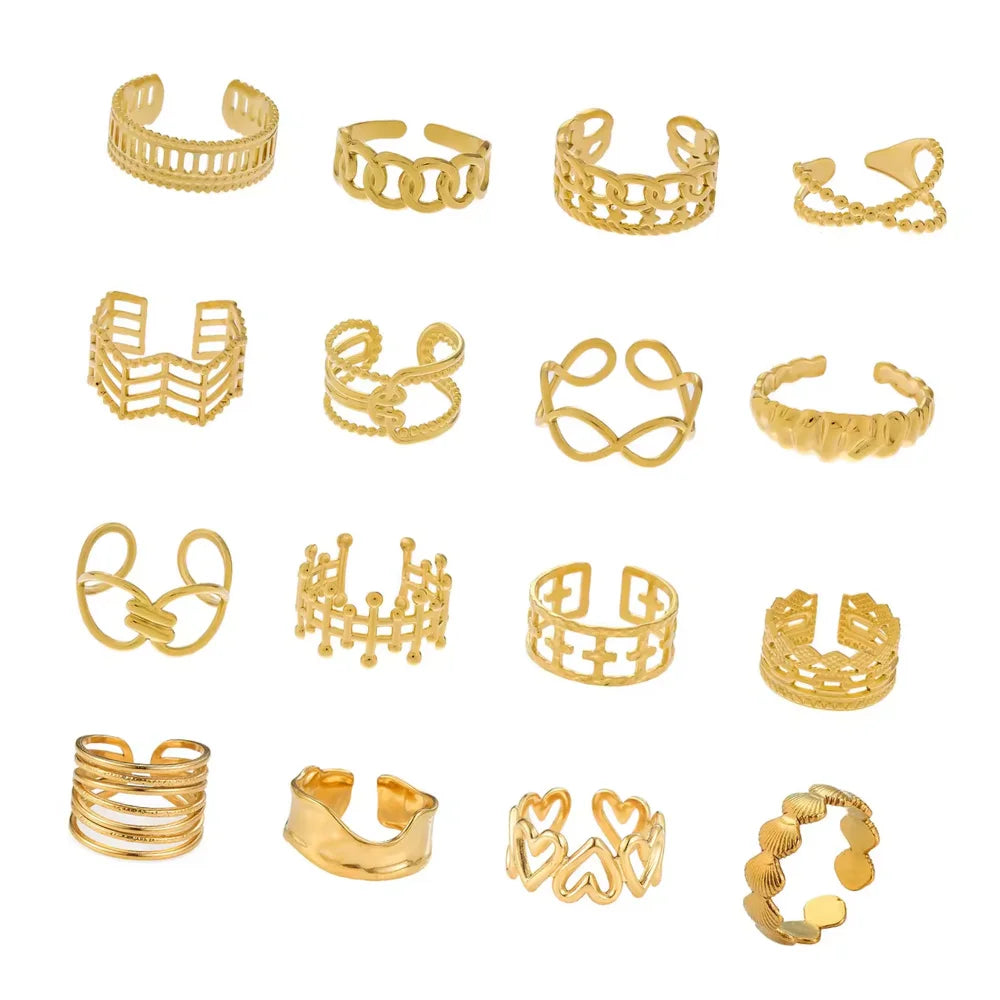 Wholesale Good Quality Stainless Steel Rings Trending Exaggerated Hollowed Male Female Openings Adjustable 18K Gold Rings