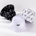 Two Side Bucket Hat One Side With Embroidery Logo on Front One Side With All Over Printed Logo Reversible Bucket Hat