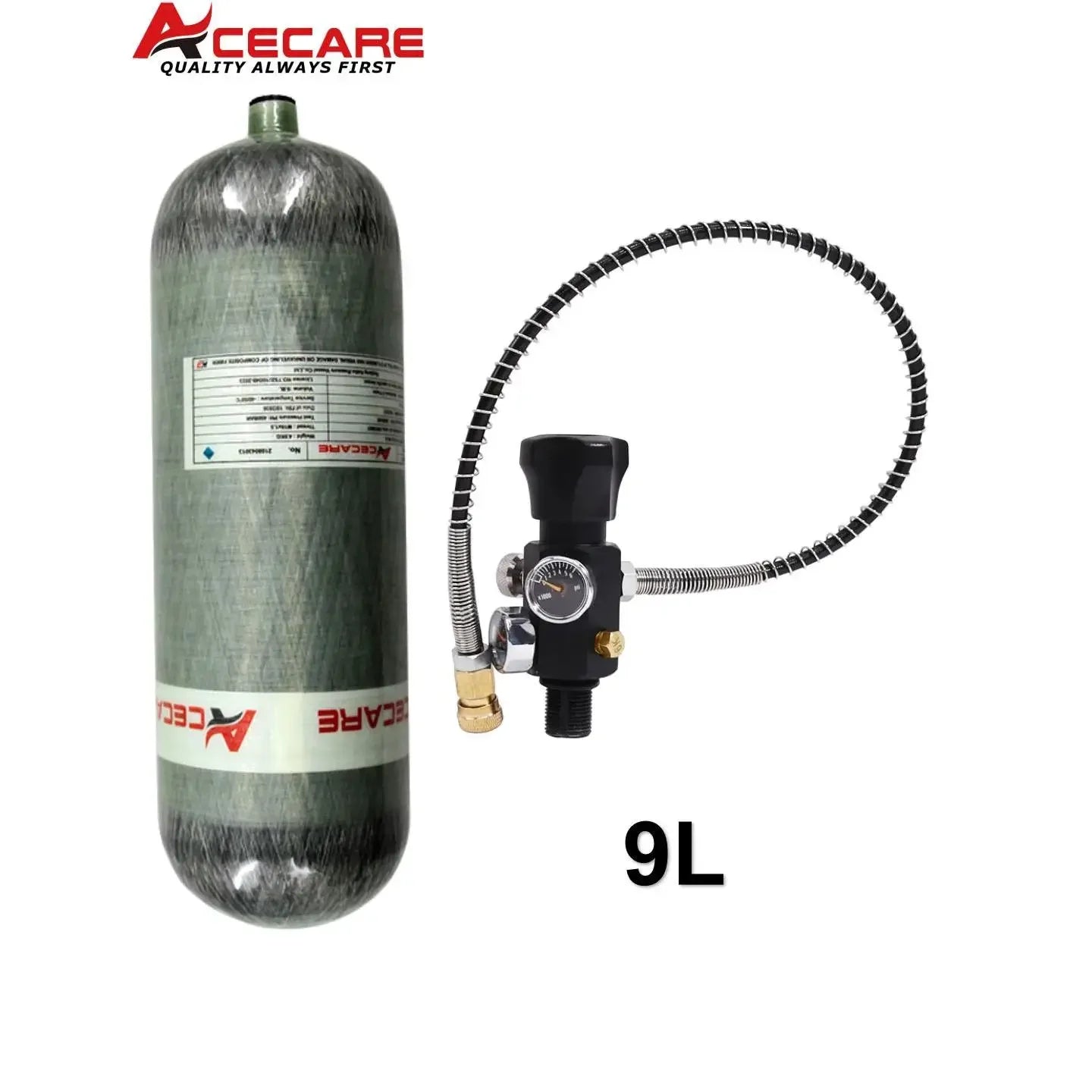 ACECARE 4500psi 9L CE Carbon Fiber Tank  HPA Tank With Charging Filling Station Dual Gauge Regulator Valve