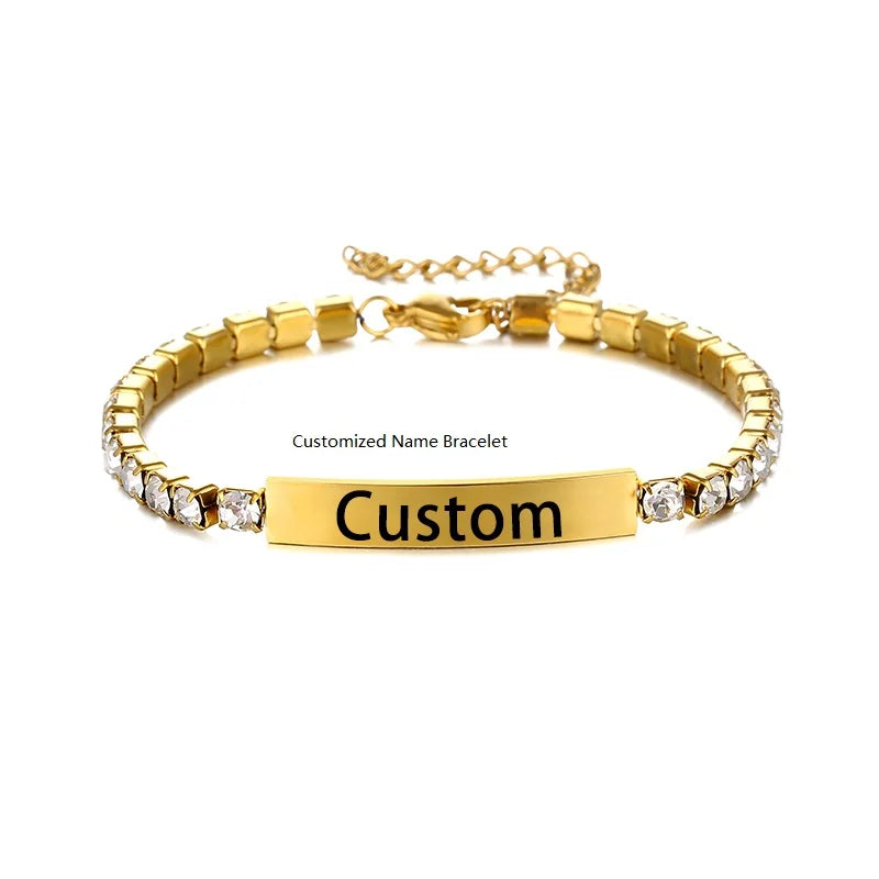 Stainless Steel Diamond Link Chain Women Wedding Jewelry Personalized Custom Personalized Bar Stone Bracelet
