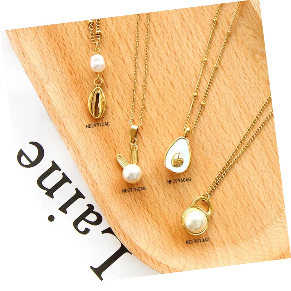 Cheap Prices Fashion 2023 Rabbit Necklace Simple Stainless Steel Pearl Necklace Unfading Pendants for Necklace