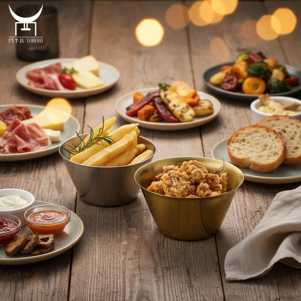 Kitchen Restaurant 304 Stainless Steel Food Containers Deep Fried Chicken French Fries Cup Chips Snack Bowls