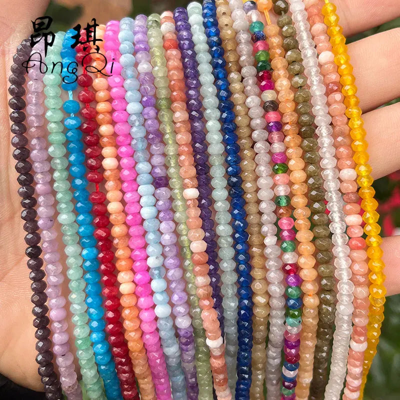 4x2mm Abacus Chalcedony Beads Strand Multi-colors Faceted Rondelle Spacer Gemstone Beads Necklace Making