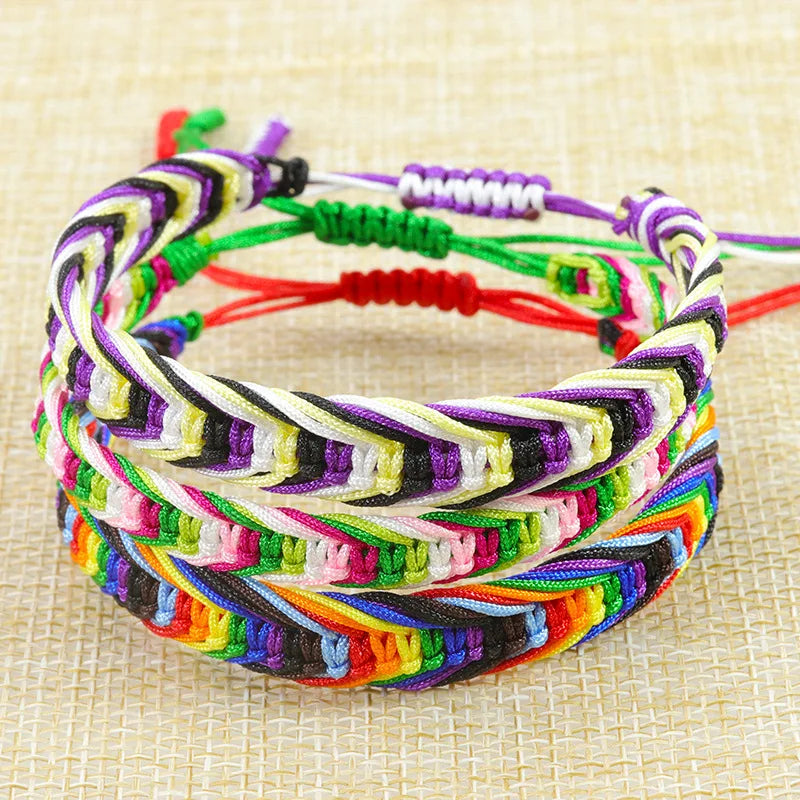Bohemian Braided Colored Rope Bracelet Plaid Pattern Handmade Adjustable Nylon Bracelet for Women Men