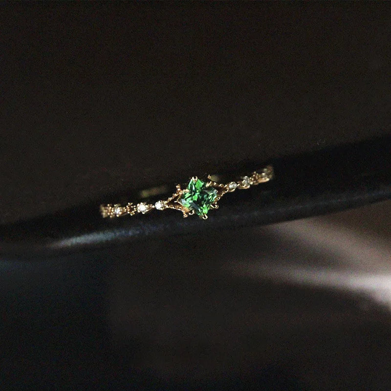 Vintage Luxury Europe Gold Plated 925 Sterling Silver Square Green Zircon Engagement Finger Rings for Women Jewelry