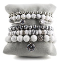 New Fashion Bohemia Jewelry 6pc Natural Stone Crystal Glass Bracelet Druzy Charm Stack Bracelets Bangle Set
