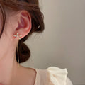 2022 Fashion Double Piercing Dangle Drop Earrings Chain Threader Long Tassel Flower Earrings for Women Girl